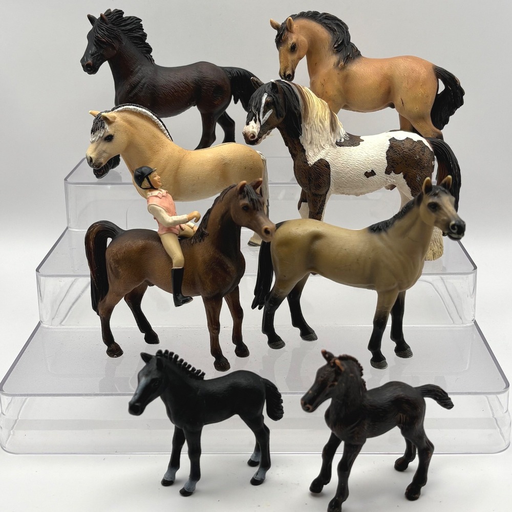 Schleich Horse Lot 9pc Vtg Retired Stallions Mare Foals Rider Arabian Pinto